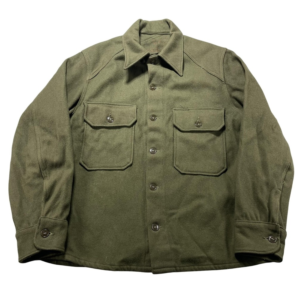 Vintage 50s Army Cold Weather Field Shirt Medium Green Wool Blend OG 108 Shacket